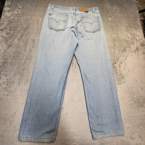 Levis 505 Jeans Mens 34x27 Blue Light Wash Straight Leg Regular Fit Distressed - Picture 13 of 14